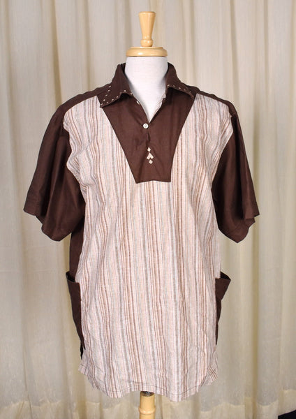 1960s Style Brown Hippie Shirt Cats Like Us