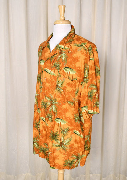 1960s Style Orange Palm Tree Hawaiian Shirt Cats Like Us