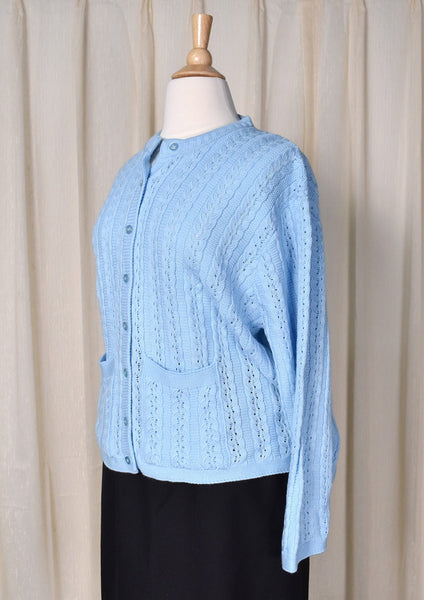 1960s Style Sky Blue Braided Cardigan by Anthony Richards Cats Like Us