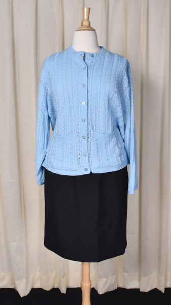 1960s Style Sky Blue Braided Cardigan by Anthony Richards Cats Like Us