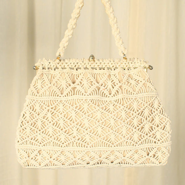 1960s Tan Crochet Handbag Cats Like Us