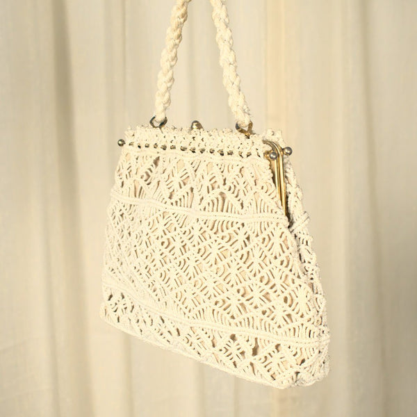 1960s Tan Crochet Handbag Cats Like Us