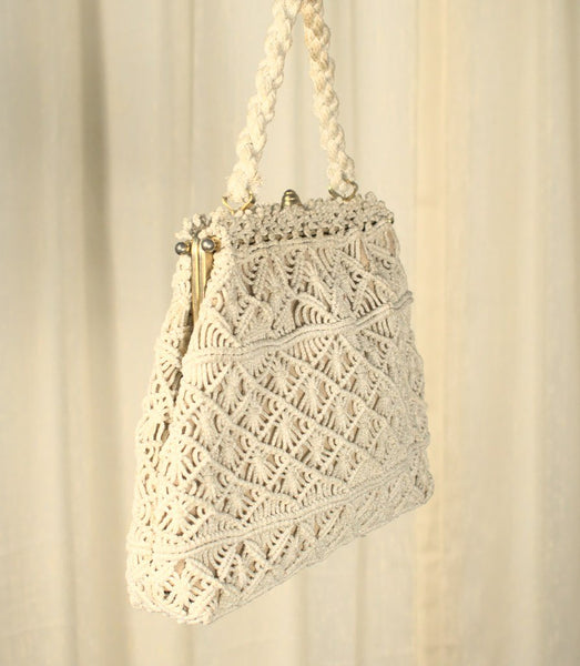 1960s Tan Crochet Handbag Cats Like Us