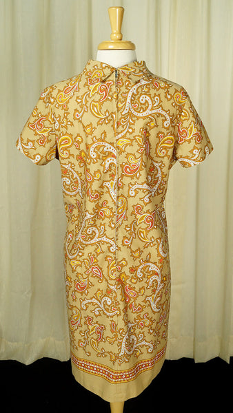 1960s Tan Paisley Tie Dress Cats Like Us