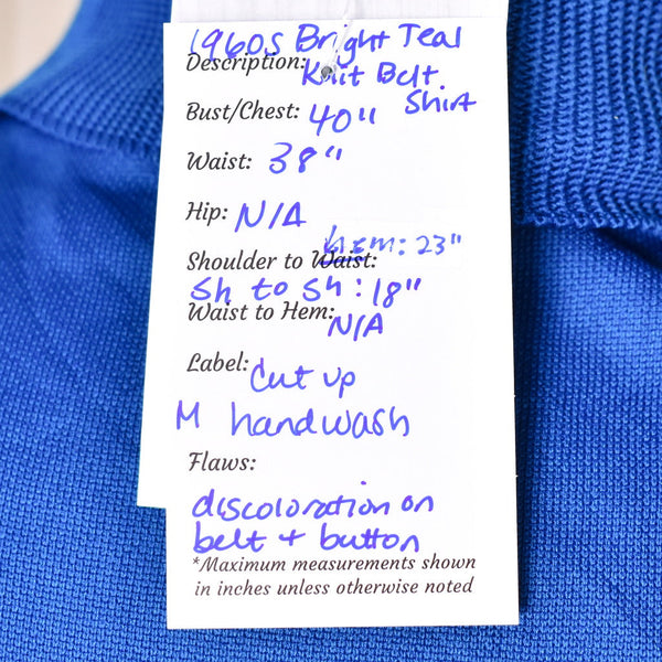 1960s Teal Belt Vintage Knit Shirt Cats Like Us