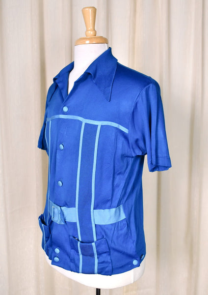 1960s Teal Belt Vintage Knit Shirt Cats Like Us