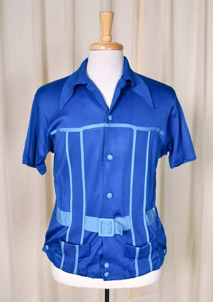 1960s Teal Belt Vintage Knit Shirt Cats Like Us
