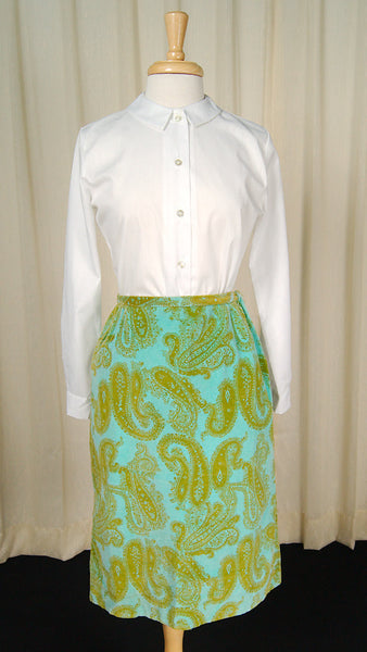 1960s Turquoise Paisley Skirt Cats Like Us