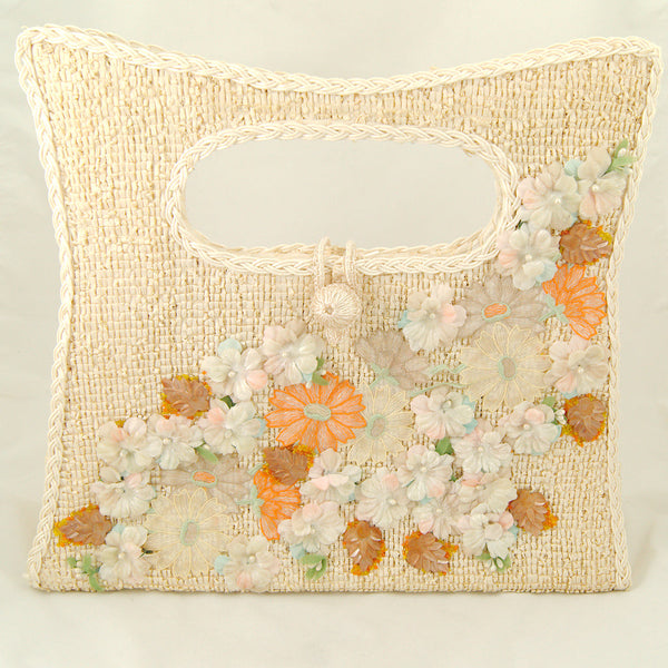 1960s Velvet Floral Straw Bag Cats Like Us
