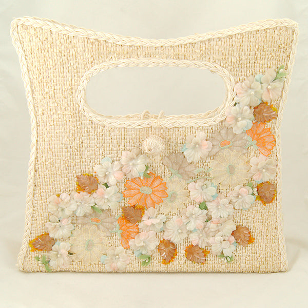 1960s Velvet Floral Straw Bag Cats Like Us