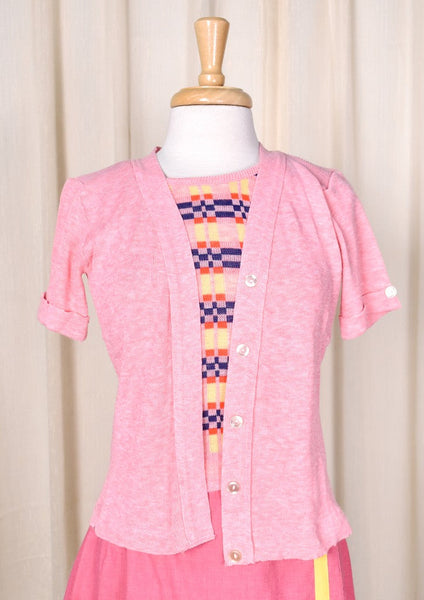 1960s Vintage 2 in 1 Pink Knit Cardigan Cats Like Us