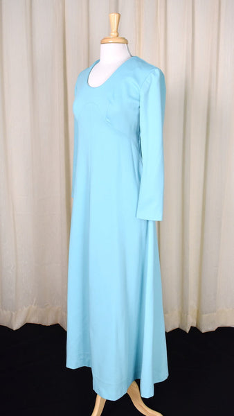 1960s Vintage Aqua Maxi Dress Cats Like Us