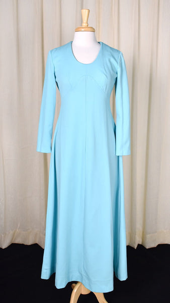 1960s Vintage Aqua Maxi Dress Cats Like Us