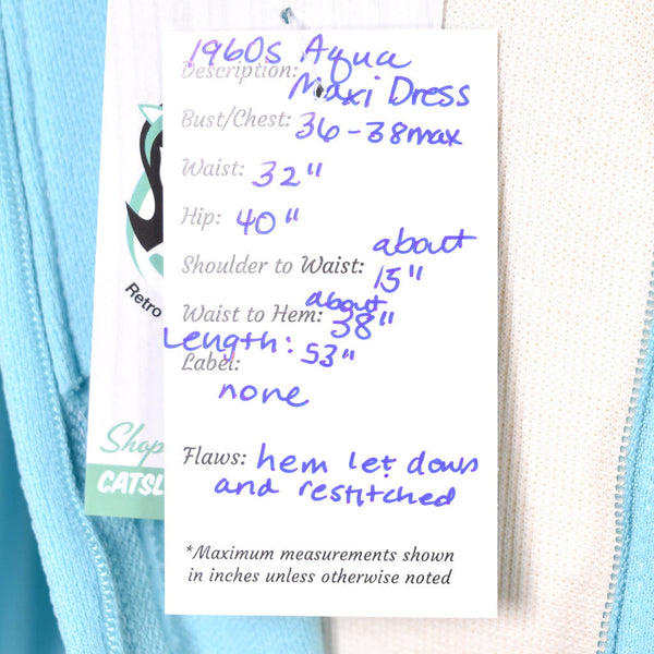 1960s Vintage Aqua Maxi Dress Cats Like Us