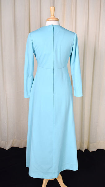 1960s Vintage Aqua Maxi Dress Cats Like Us