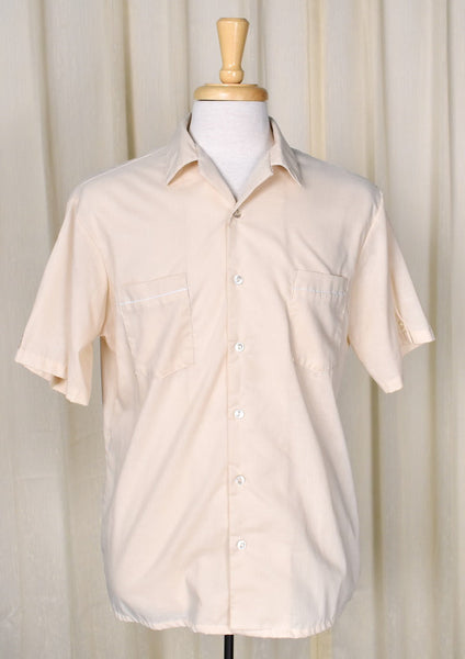 1960s Vintage Beige Button Detail Shirt Cats Like Us