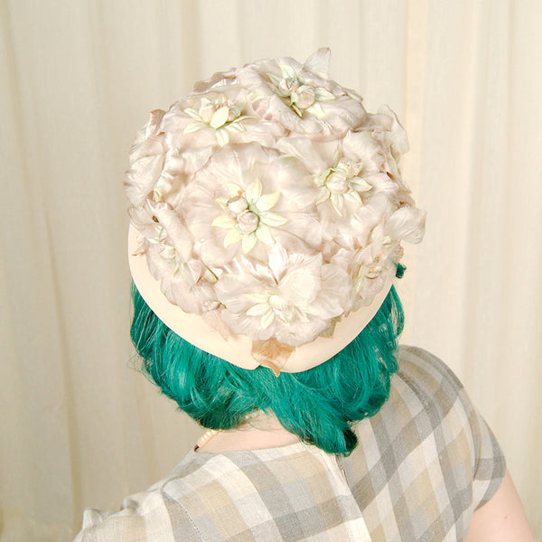 1960s Vintage Beige Velvet Floral Hat Cats Like Us