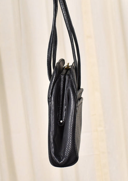1960s Vintage Black Faux Snake Handbag Cats Like Us