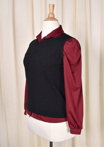 1960s Vintage Black Knit Sweater Vest Cats Like Us