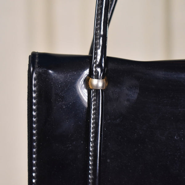 1960s Vintage Black Patent Handbag Cats Like Us