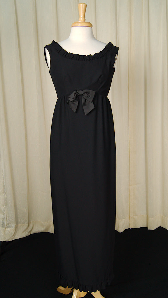 1960s Vintage Black Ruffle Maxi Dress 1960s Vintage Black Ruffle Maxi Dress
