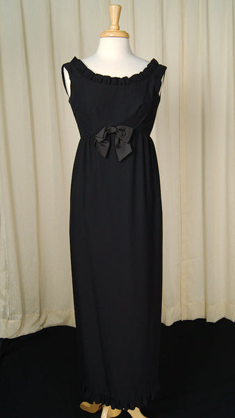 1960s Vintage Black Ruffle Maxi Dress Cats Like Us