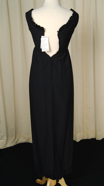 1960s Vintage Black Ruffle Maxi Dress Cats Like Us