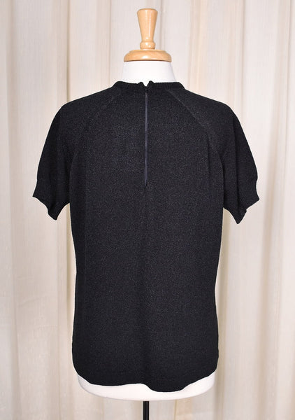 1960s Vintage Black SS Knit Top Cats Like Us