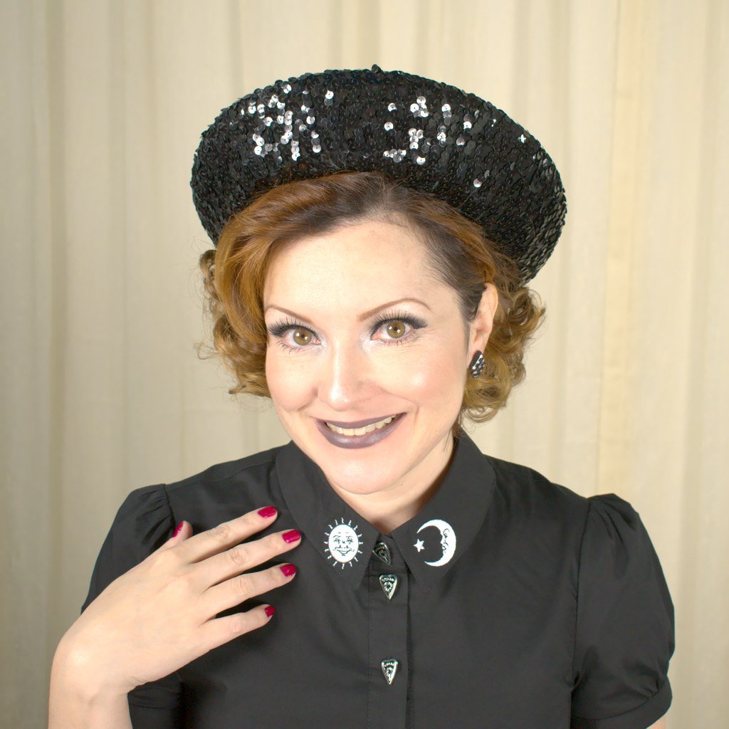 Vintage Black Sequin Hat Vintage Black Sequin and Netted Mini Top Hat by Evelynvaron  main image 4
