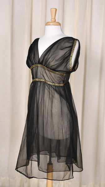 1960s Vintage Black Sheer Goddess Gown Cats Like Us