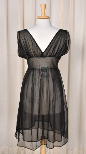 1960s Vintage Black Sheer Goddess Gown Cats Like Us