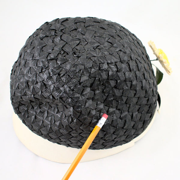 1960s Vintage Black Straw Bubble Hat Cats Like Us