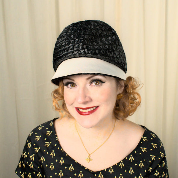 1960s Vintage Black Straw Bubble Hat Cats Like Us