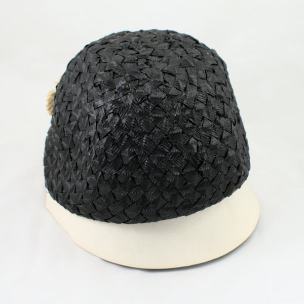 1960s Vintage Black Straw Bubble Hat Cats Like Us