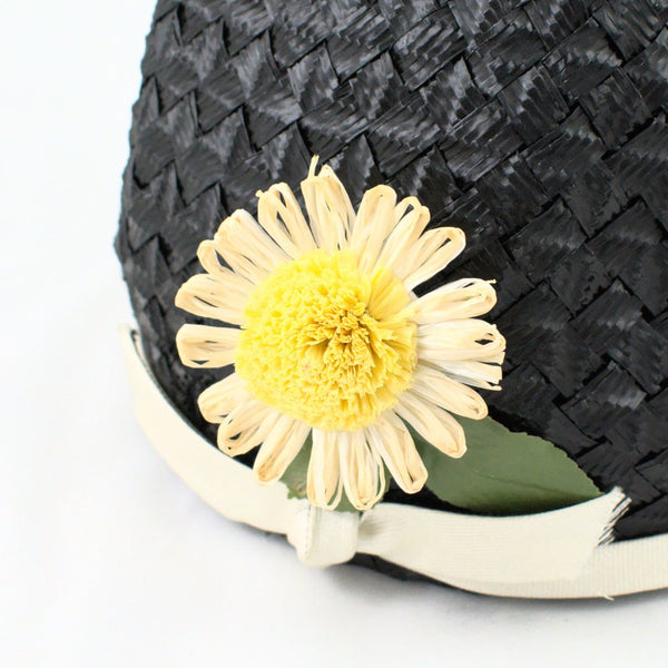 1960s Vintage Black Straw Bubble Hat Cats Like Us