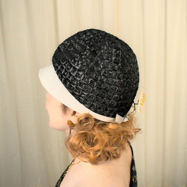 1960s Vintage Black Straw Bubble Hat Cats Like Us