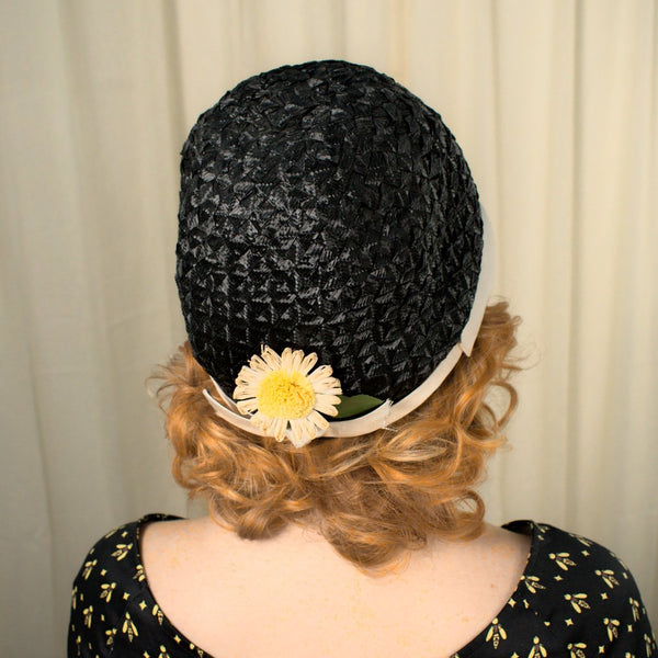 1960s Vintage Black Straw Bubble Hat Cats Like Us