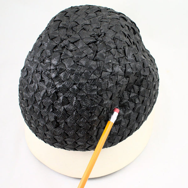1960s Vintage Black Straw Bubble Hat Cats Like Us