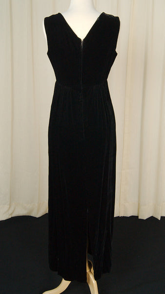 1960s Vintage Black Velvet Maxi Dress Cats Like Us