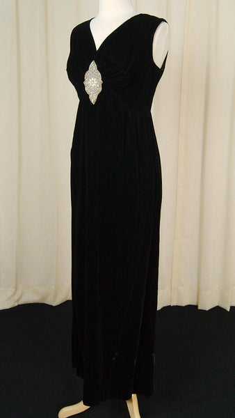 1960s Vintage Black Velvet Maxi Dress Cats Like Us