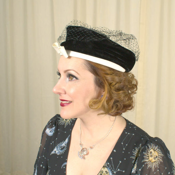 1960s Vintage Black & White Pillbox Hat Cats Like Us