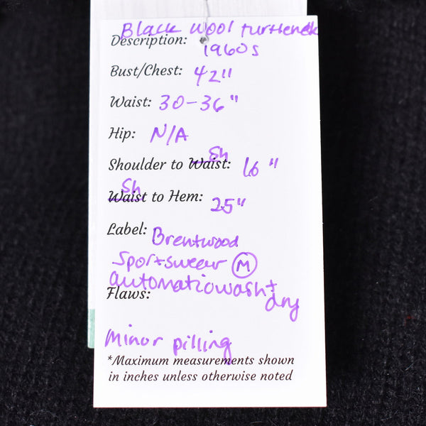 1960s Vintage Black Wool Turtleneck Cats Like Us