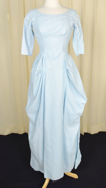 1960s Vintage Blue Rosette Maxi Dress Cats Like Us