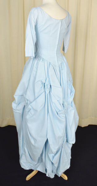 1960s Vintage Blue Rosette Maxi Dress Cats Like Us