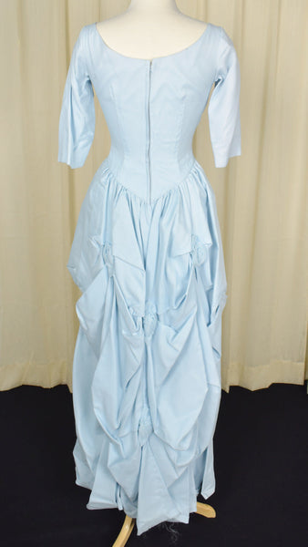 1960s Vintage Blue Rosette Maxi Dress Cats Like Us