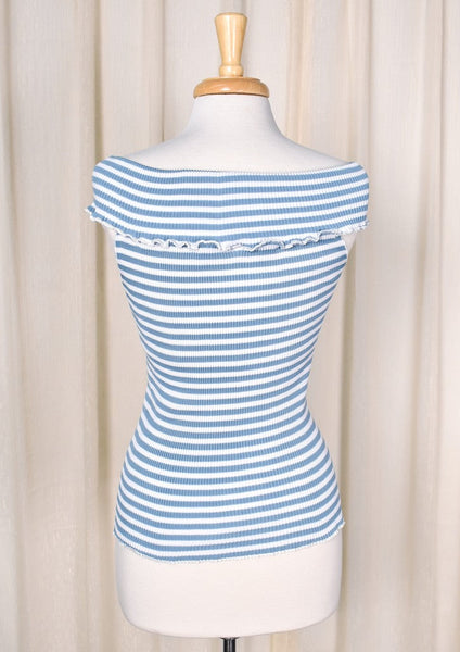 1960s Vintage Blue Striped Ribbed Top Cats Like Us