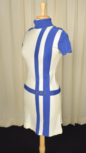 1960s Vintage  Blue & White Mod Dress Cats Like Us