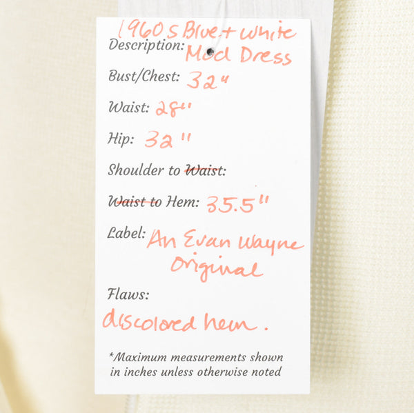 1960s Vintage  Blue & White Mod Dress Cats Like Us