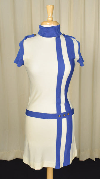 1960s Vintage  Blue & White Mod Dress Cats Like Us