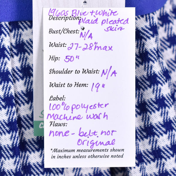 1960s Vintage Blue & White Plaid Skirt Cats Like Us